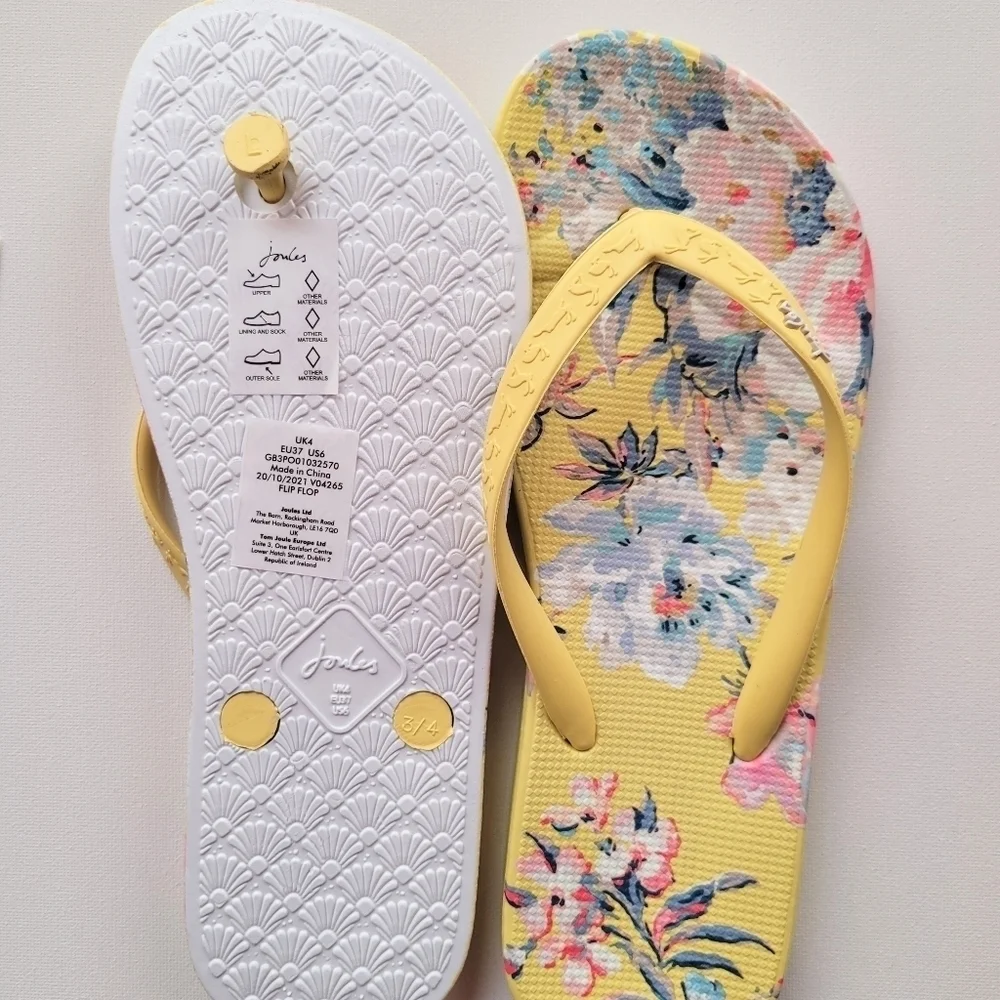 Joules Flip Flops Yellow Floral - Picture 2 of 3